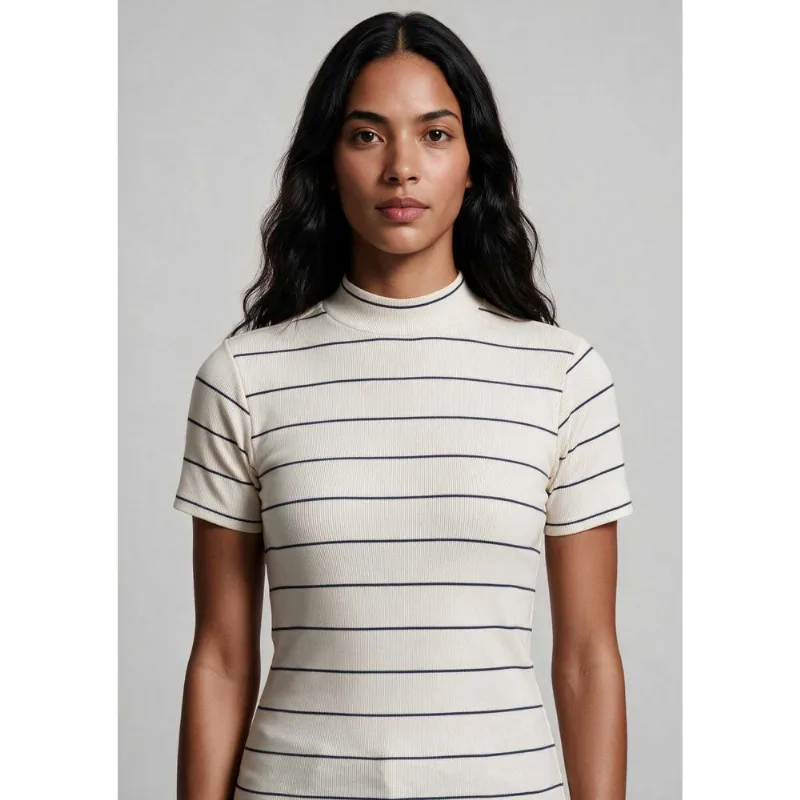 Blusa Feminina Gola Alta Em Ribana Fio Tinto - Off white P