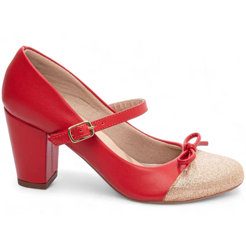Sapato Social Scarpin Scarpan Salto Médio Alto Grosso Boneca Feminino 7 cm Glitter Torricella