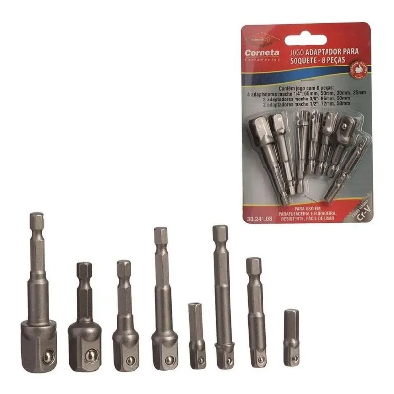 10x Kit 8 Adaptador Soquete Parafusadeira Furadeira 1/4 3/8