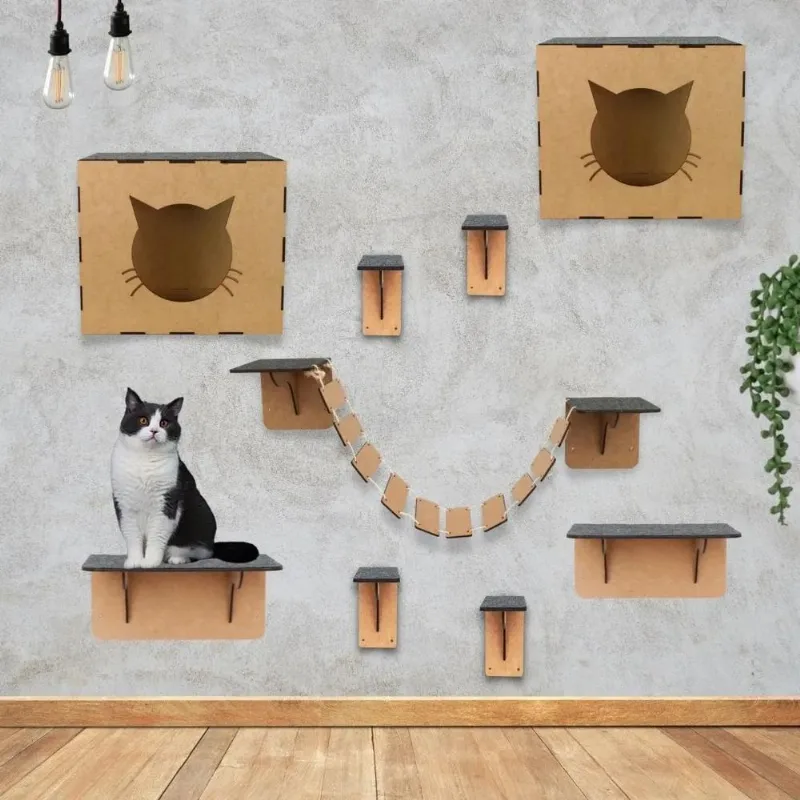3x Kit De Gato Casa Casinha Parede Playground 9 Peças Cor Md