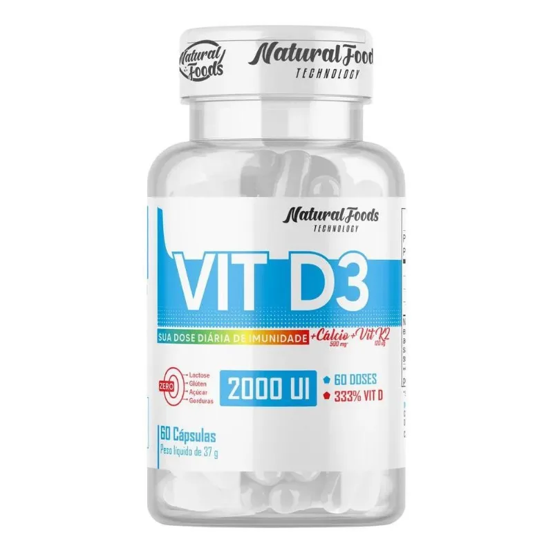 10x Vitamina D3 2000ui Vit D + K2 Mk7 + Cálcio - 60 Cápsula
