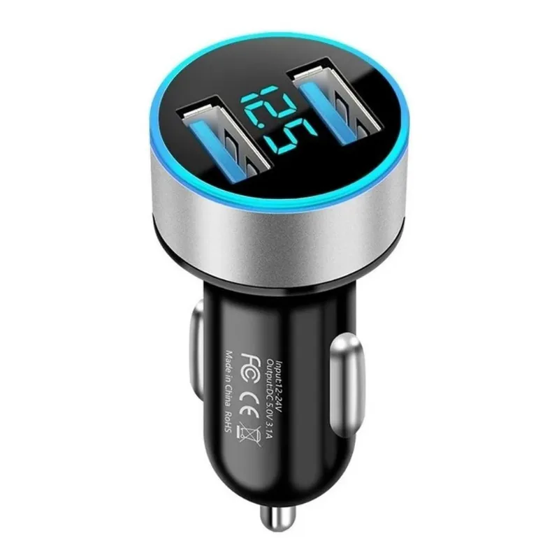 2x Carregador Automotivo Voltímetro Digital 3.1a 2 Usb Isque