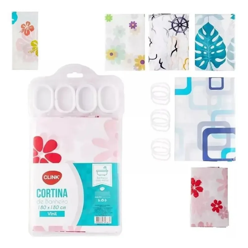 Cortina Box Banheiro Vinil 180cmx180 Clink Estampa Sortidas