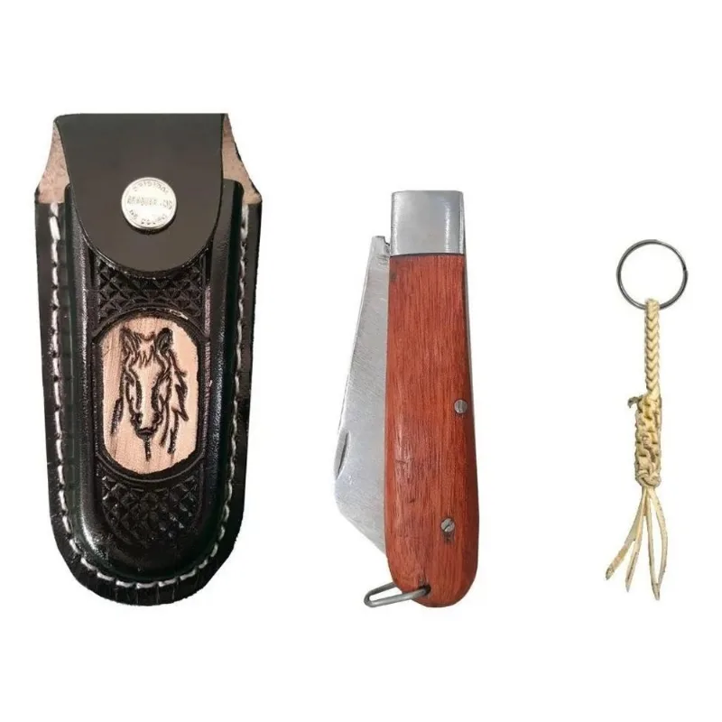 10x Conjunto Canivete + Bainha De Couro + Um Chaveiro Bonit