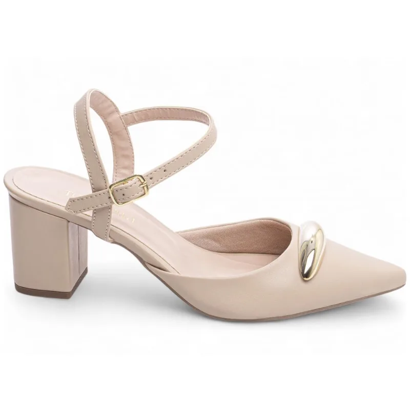 Scarpin Feminino Bege Sapato Salto Médio Baixo Grosso Bloco 6cm Bege Torricella