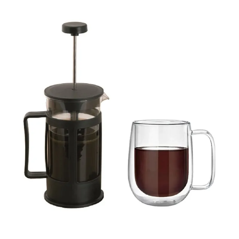 Kit Cafeteira Francesa 600ml + Caneca Vidro Duplo 260ml - Não Disponível - Utilidades Domesticas
