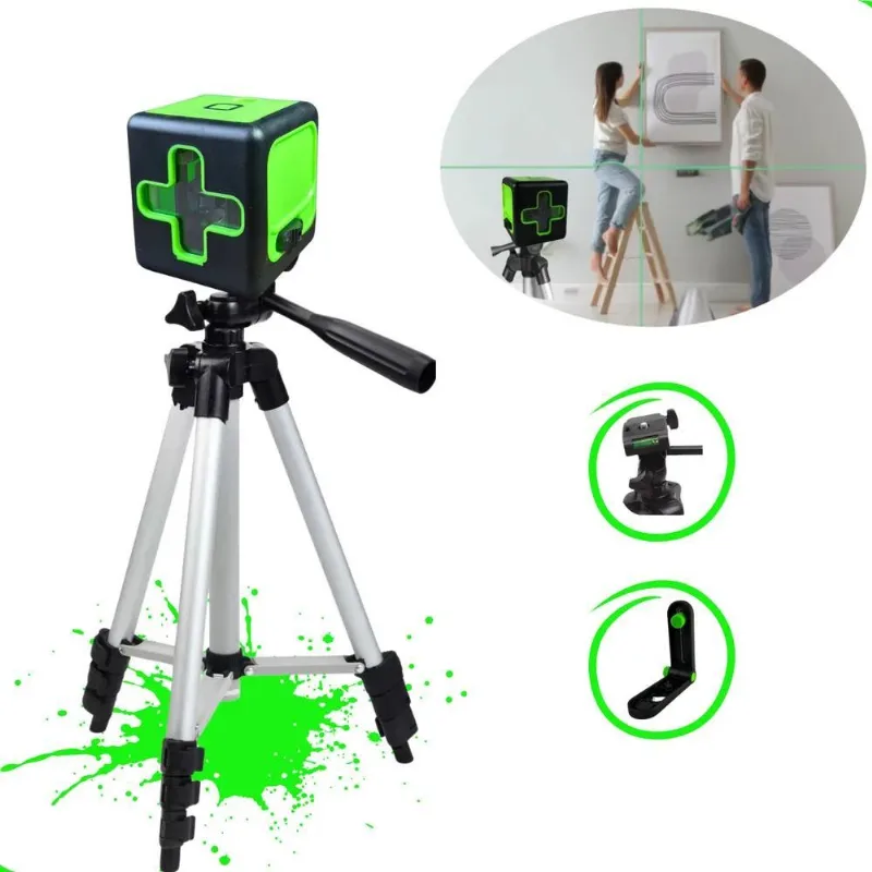 10x Nível A Laser Verde 2 Linhas + Esquadro + Suporte + Tri