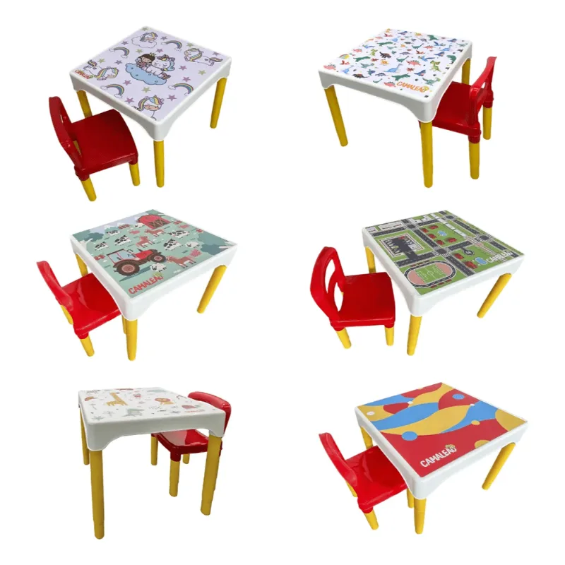 Conjunto Mesa e Cadeira Infantil Escolar Camaleão para Atividades 3 a 4 Anos Branco e Amarelo