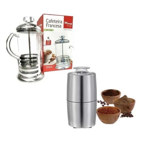 Kit Cafeteira Francesa 350ml + Moedor De Café Elétrico - Não Disponível - Eletroportáteis