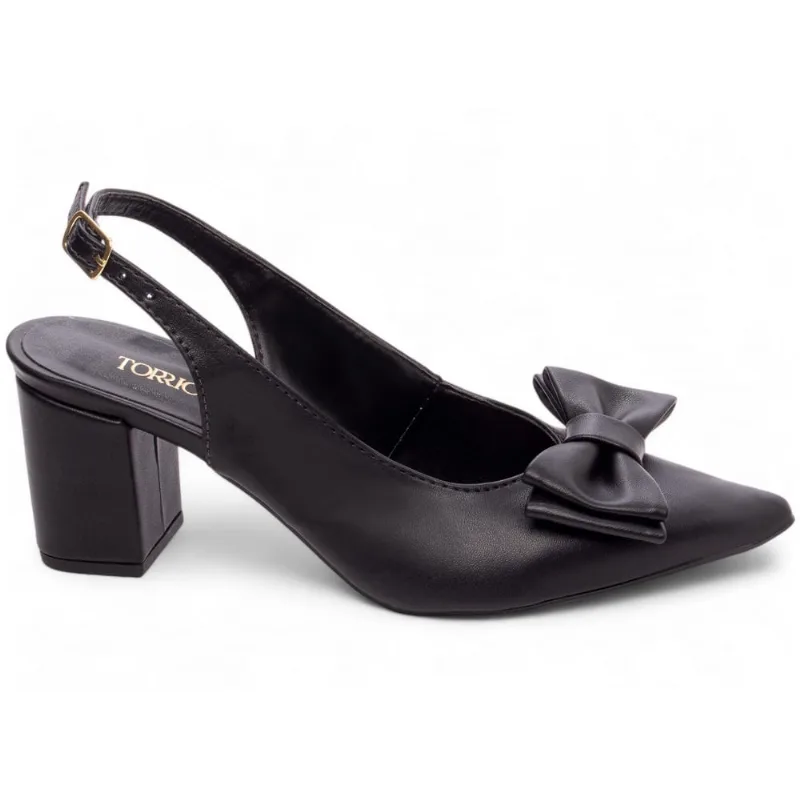 Sapato Scarpin Preto Salto Médio Baixo Bloco Grosso Bico Fino Laço 6,5 cm Preto emily online