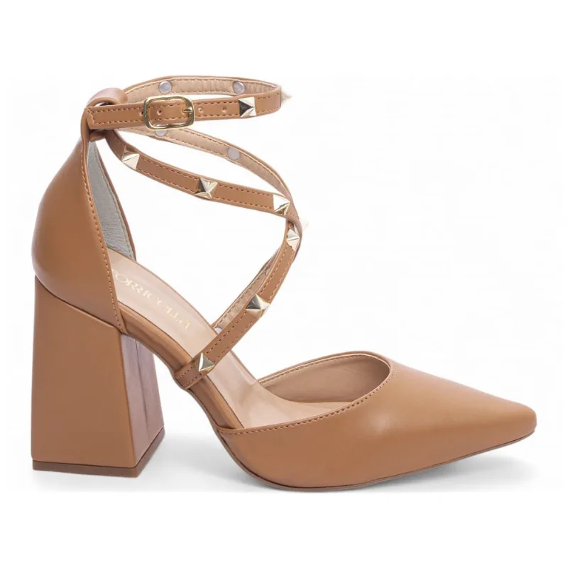 Sapato Scarpin Caramelo Salto Médio Grosso Bloco Pirâmides Feminino 8,5 cm Caramelo emily online