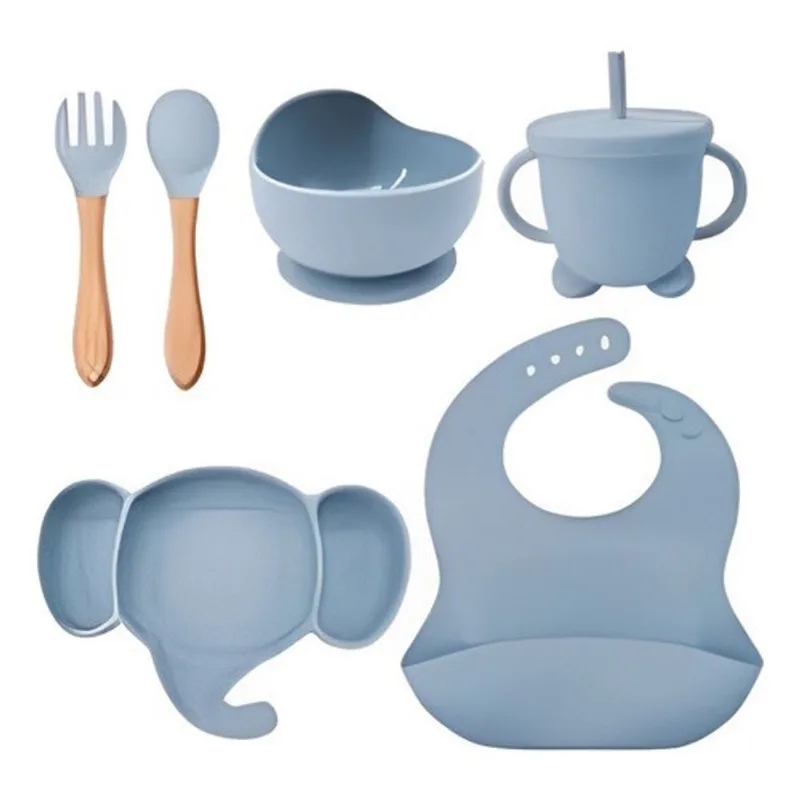 Kit Alimentação Bebê Silicone Prato Copo Talher Babador Pote