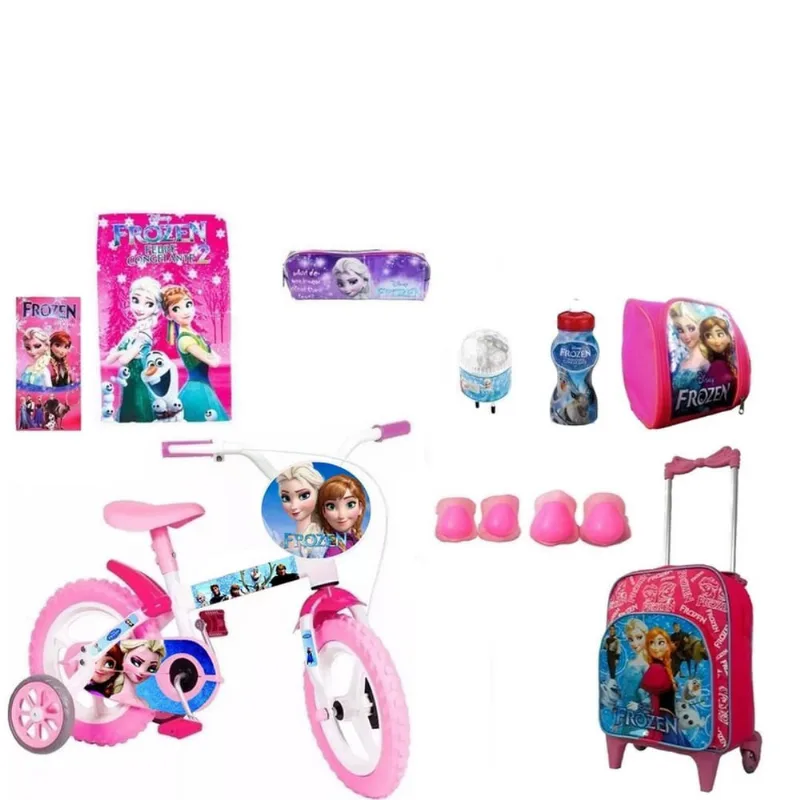 Bicicleta Infantil Feminina Rodinha Frozen Aro 12 9 Itens