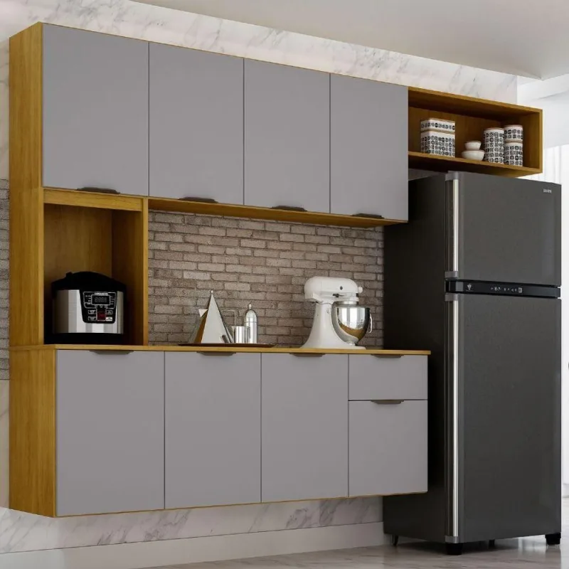 Cozinha Completa Suspensa Nara 5 Módulos MDP-MDF 251,2CM Cinamomo e Cinza Anyben - OUTRAS - Agro