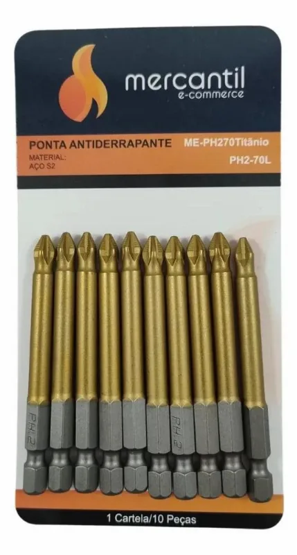 Ponteira Magnética Titânio Ph2 70mm - 10 Unidades