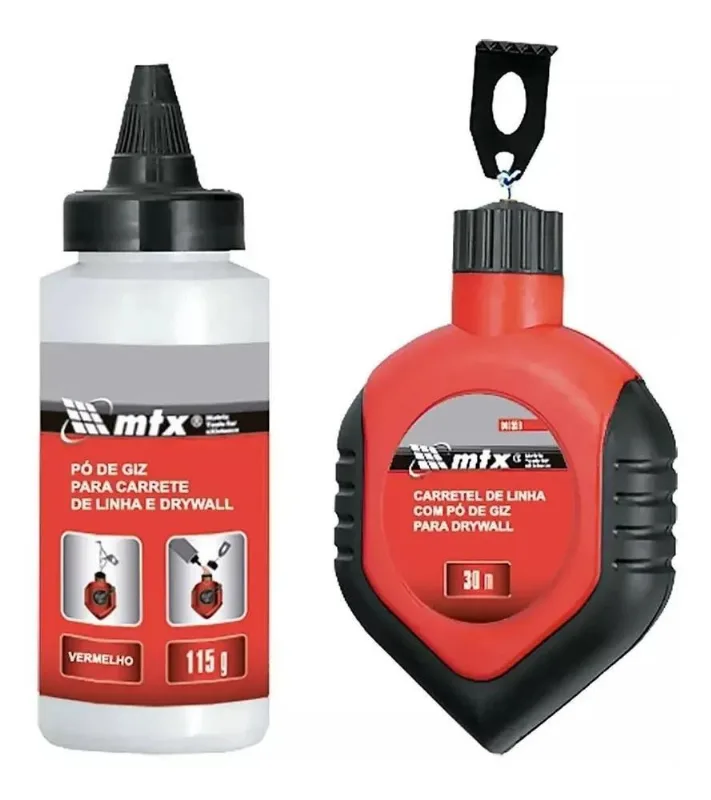 Carretel Drywall Linha De Giz 30m E Tubo Com Giz De 115g Mtx