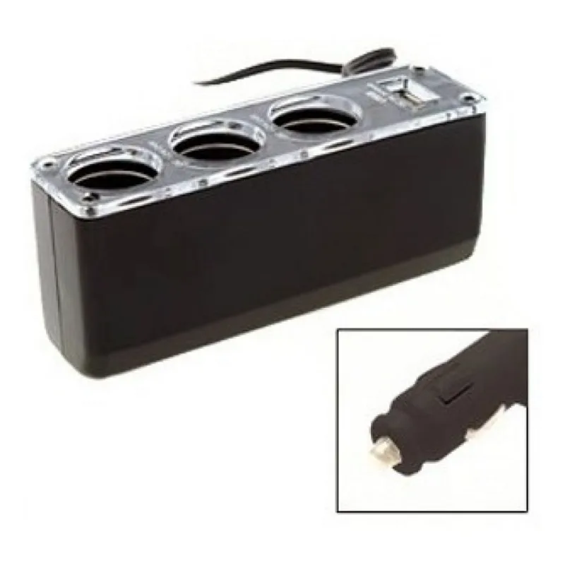 Adaptador Veicular Usb E 3 Tomadas 12v Sk-3338 Sukram