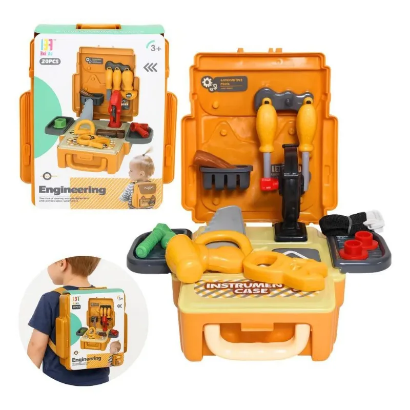 Kit Maleta De Ferramentas Oficina Infantil Vira Mochila 22pç