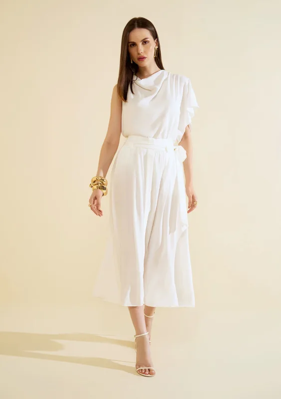Saia Morena Rosa Evasê Alta Midi Off White - Morena Rosa - Outlet
