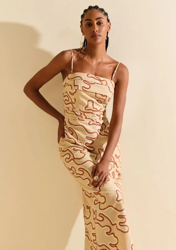 Vestido Morena Rosa Ajustado Decote Reto Sem Alça Midi Bege Claro - Morena Rosa - Outlet