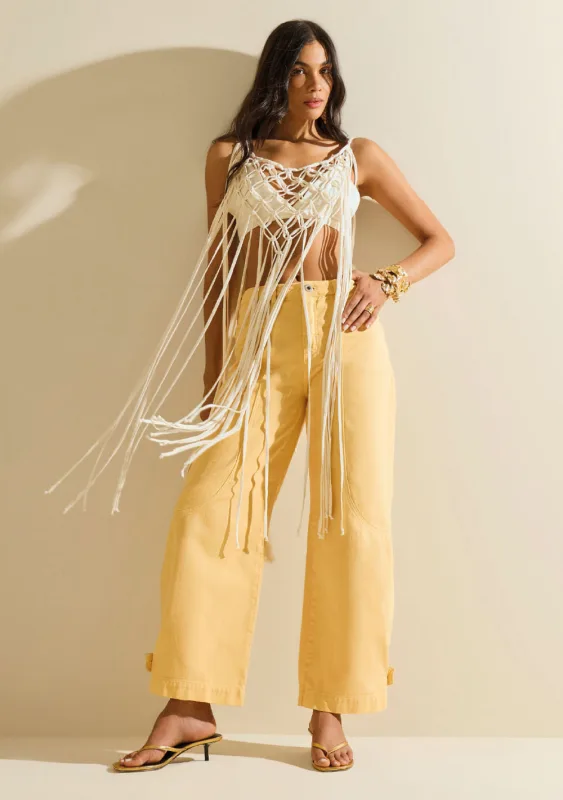 Calça Morena Rosa Wide Média Amarelo - Morena Rosa - Outlet
