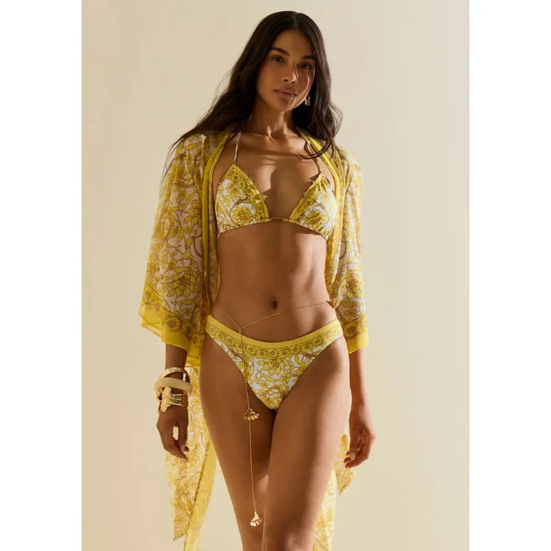 Biquíni Morena Rosa Cortininha Ripple Bojo Removível Calcinha Inteira Ri Amarelo G