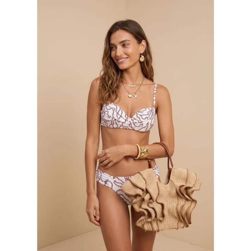 Biquíni Morena Rosa Meia Taça Com Bojo Calcinha Drapeada Larga Off White G - Morena Rosa