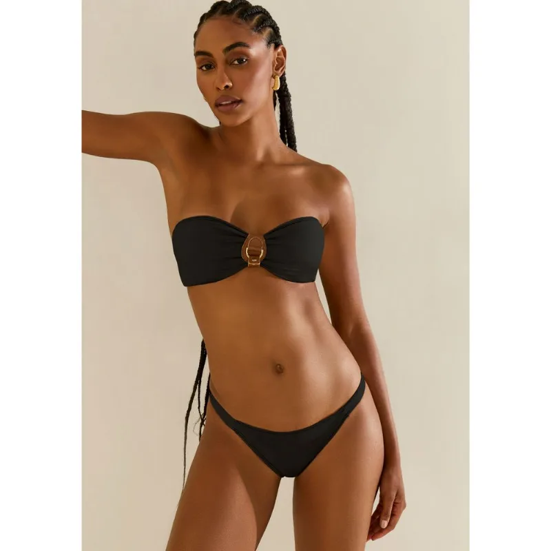 Biquíni Morena Rosa Tomara Que Caia Bojo Removível Calcinha Inteira Fina Preto P