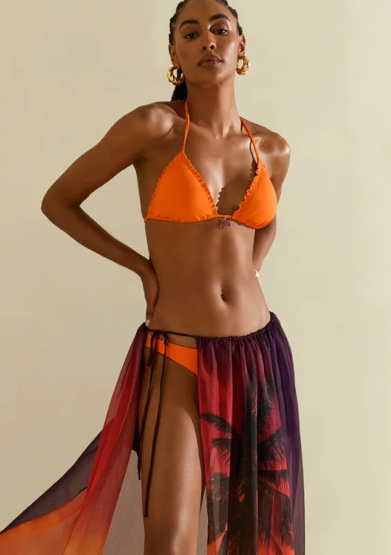 Biquíni Morena Rosa Cortininha Bojo Removível Calcinha Inteira Ripple Laranja - Morena Rosa