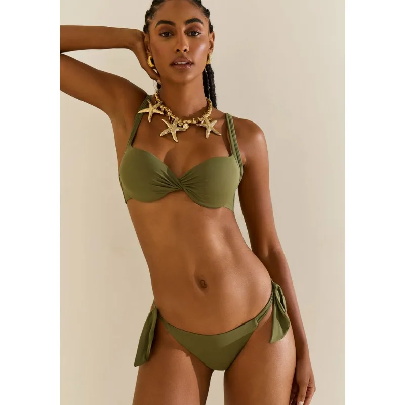 Biquíni Morena Rosa Meia Taça Com Bojo Calcinha Amarrar Laco Duplo Verde G