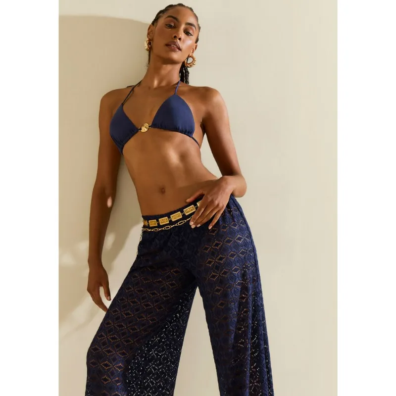 Calça Morena Rosa Reta Média Azul Escuro M