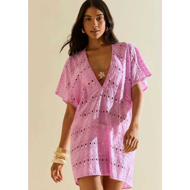 Vestido Morena Rosa Solto Decote V Manga Curta Curto Rosa G - Morena Rosa