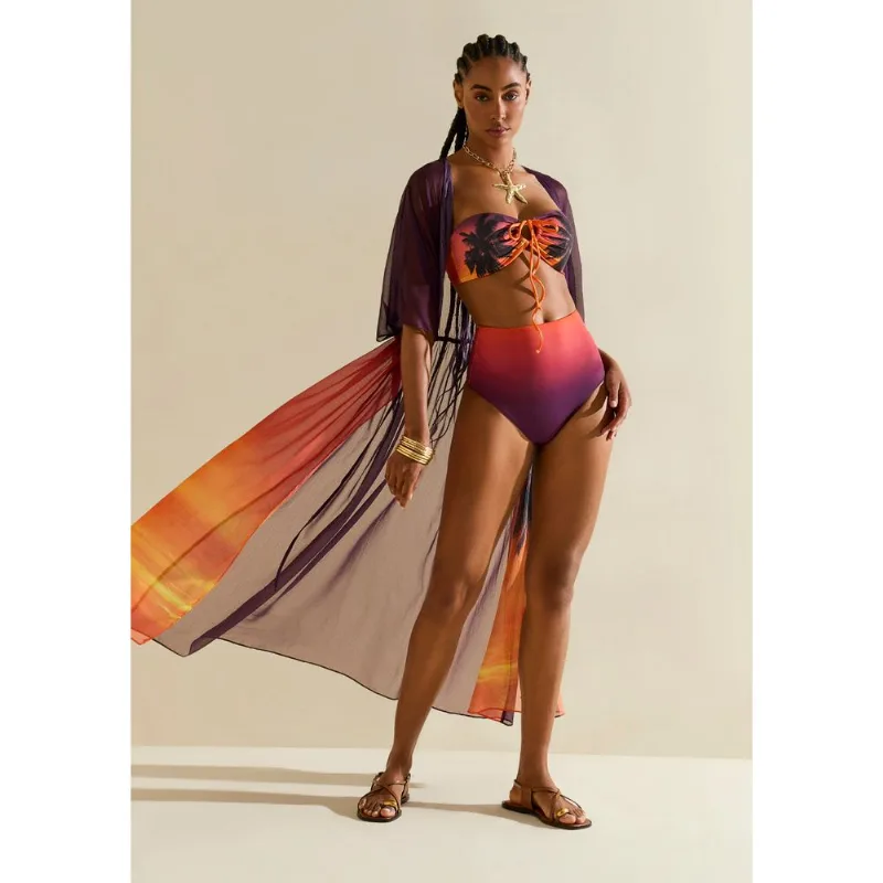Kaftan Morena Rosa Solto Manga Curta Alongado Laranja M