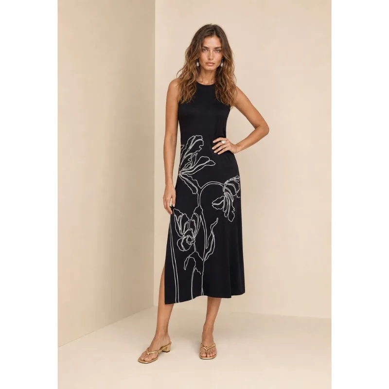 Vestido Morena Rosa Solto Decote Careca Sem Manga Longo Preto M - Morena Rosa