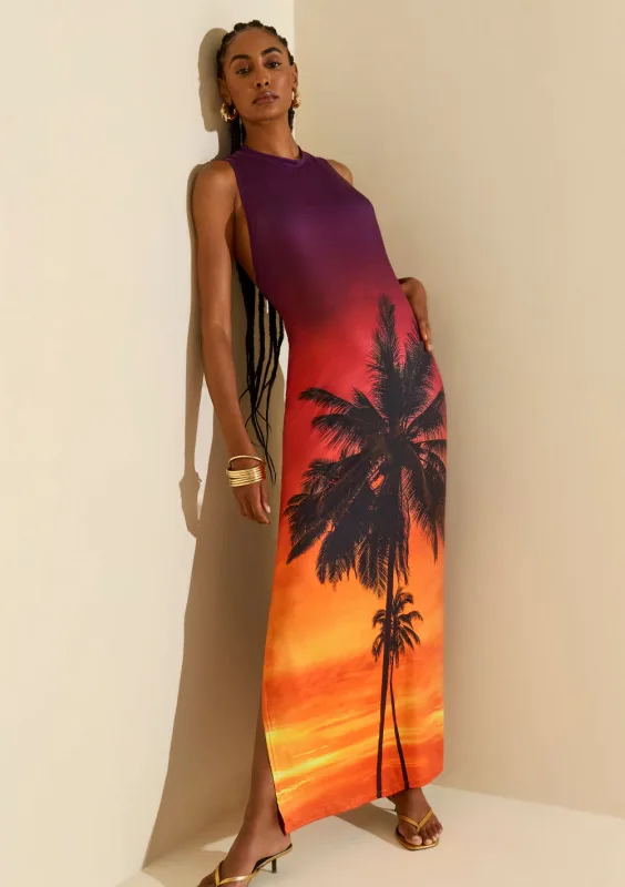 Vestido Morena Rosa Solto Decote Careca Sem Manga Longo Laranja - Morena Rosa - Linhas