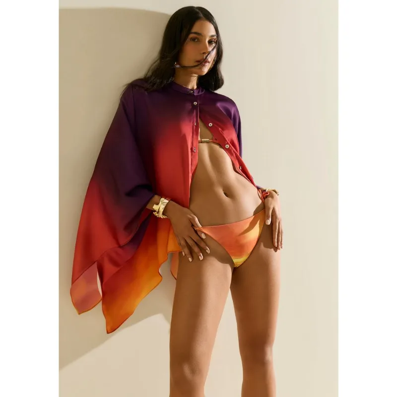 Camisa Morena Rosa Solta Gola Padre Manga Longa Alongada Laranja M