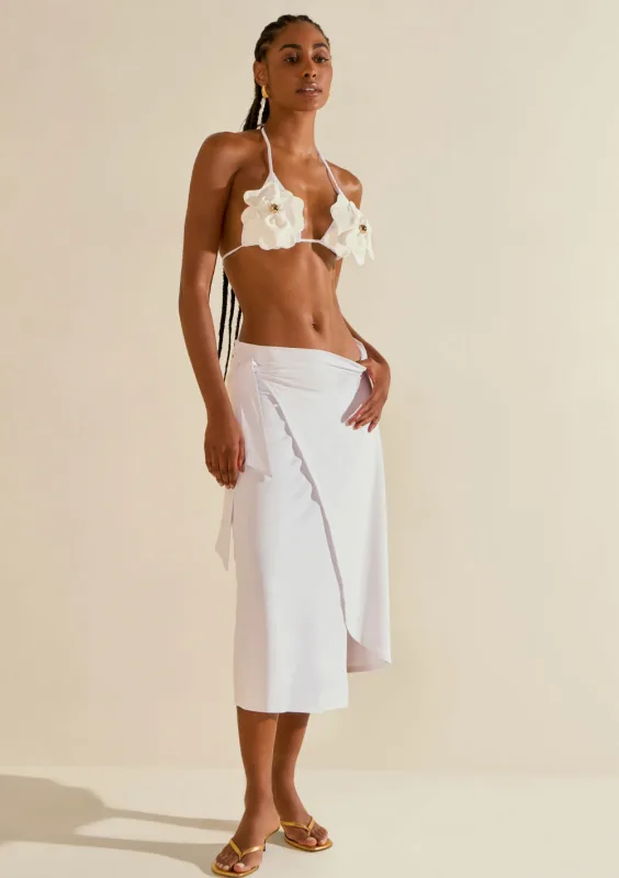 Saia Morena Rosa Evasê Média Midi Off White - Morena Rosa - Linhas