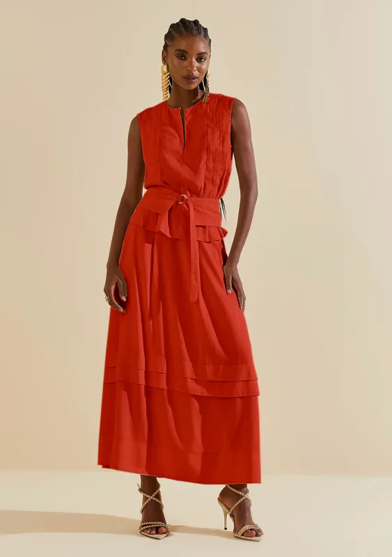 Saia Morena Rosa Evasê Alta Midi Vermelho - Morena Rosa - Outlet