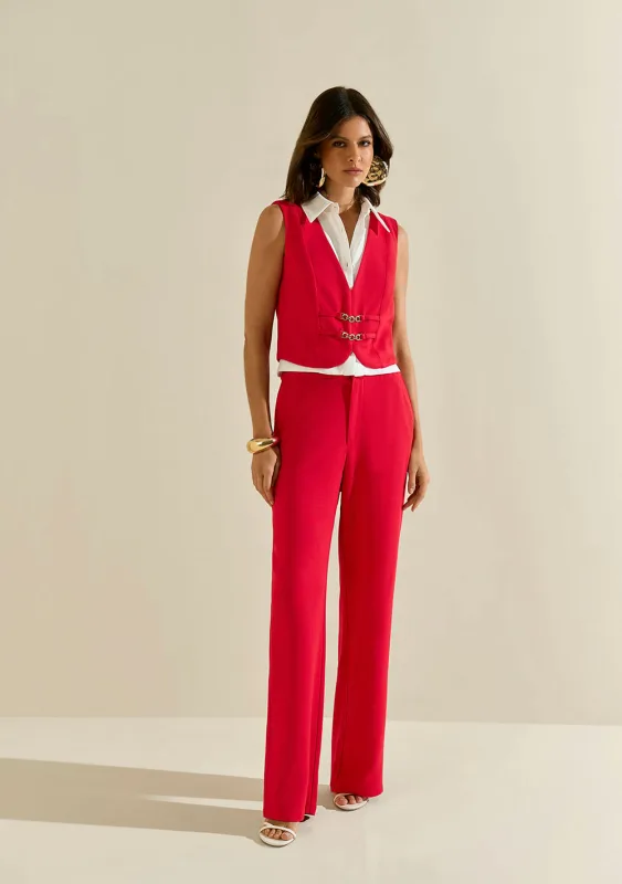 Regata Morena Rosa Ajustada Decote V Cropped Vermelho - Morena Rosa - Outlet