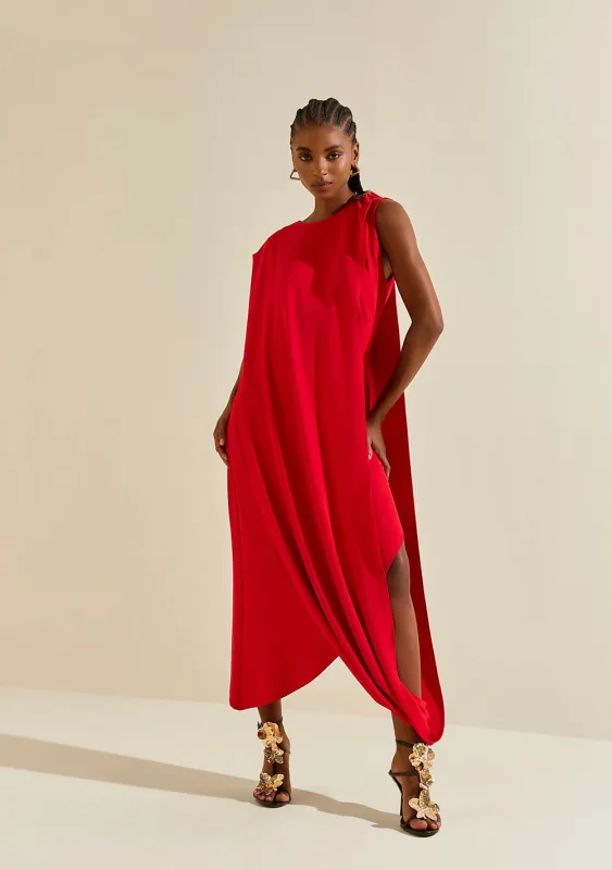 Vestido Morena Rosa Solto Decote Careca Sem Manga Midi Vermelho - Morena Rosa - Outlet