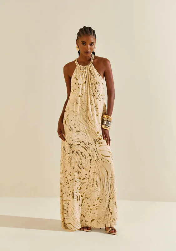 Vestido Morena Rosa Solto Decote V Sem Manga Longo Off White - Morena Rosa - Outlet
