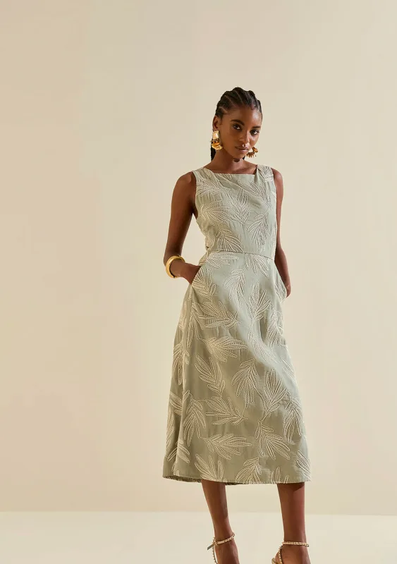 Vestido Morena Rosa Ajustado Decote Reto Com Alça Midi Verde - Morena Rosa - Outlet