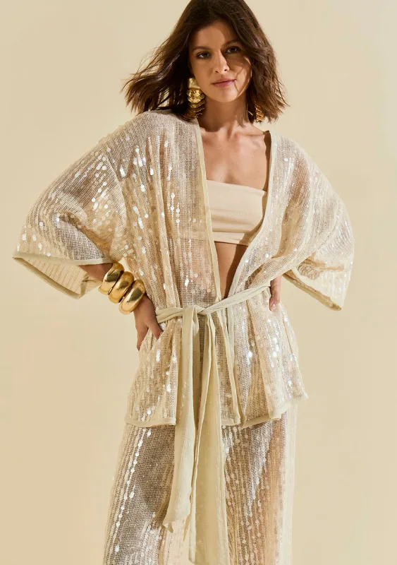 Kimono Morena Rosa Solto Manga 3 Quartos Alongado Bege - Morena Rosa - Outlet