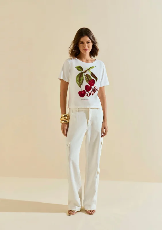 Calça Morena Rosa Reta Alta Off White - Morena Rosa - Outlet