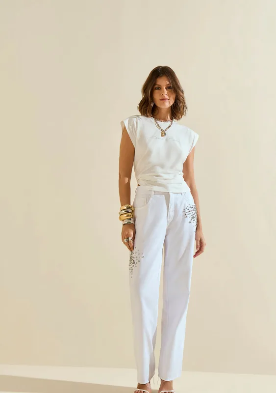 Calça Morena Rosa Reta Média Branco - Morena Rosa - Outlet