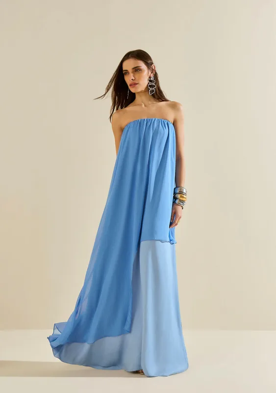 Vestido Morena Rosa Solto Decote Reto Sem Manga Longo Azul - Morena Rosa - Outlet