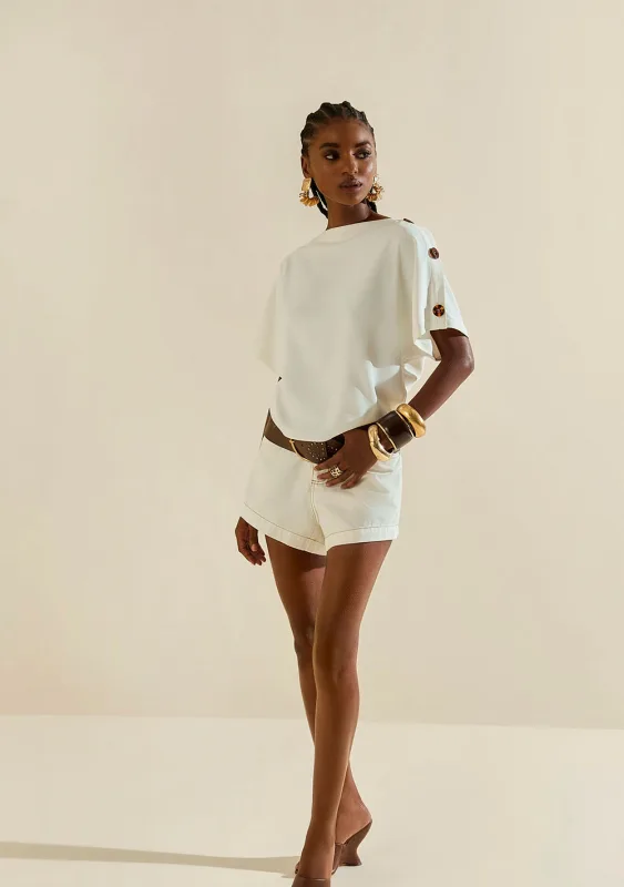 Shorts Morena Rosa Amplo Alta Off White - Morena Rosa