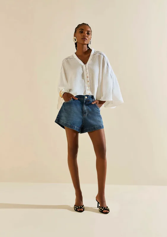Shorts Morena Rosa Amplo Alta Azul - Morena Rosa