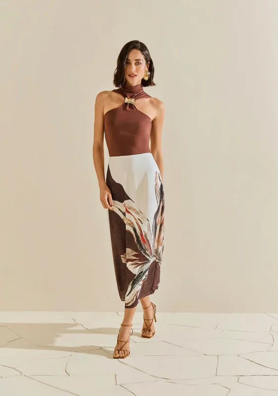 Saia Morena Rosa Evasê Alta Midi Off White - Morena Rosa - Outlet