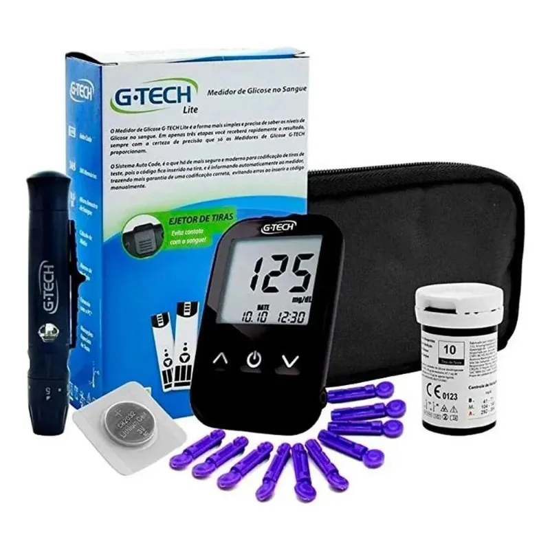 Kit Completo Aparelho Medidor De Glicose G-tech Lite